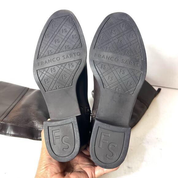 Franco Sarto Knee High Womens Size 7.5M Riding Boots Brown Leather Casual Zip Up - Picture 9 of 10